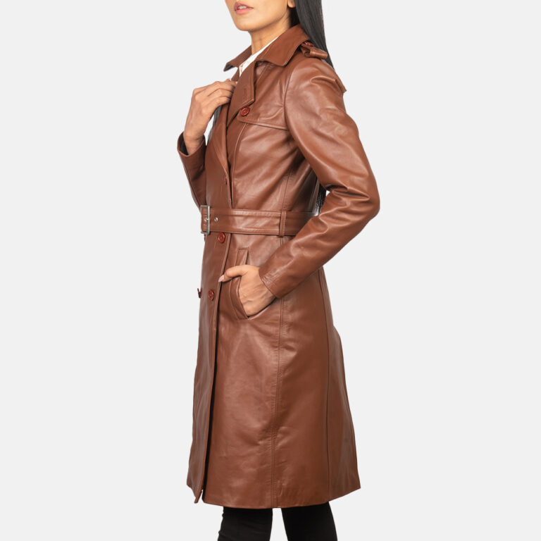 Womens Alice Brown Double Breasted Leather Coat Close Front-5-1652251704839